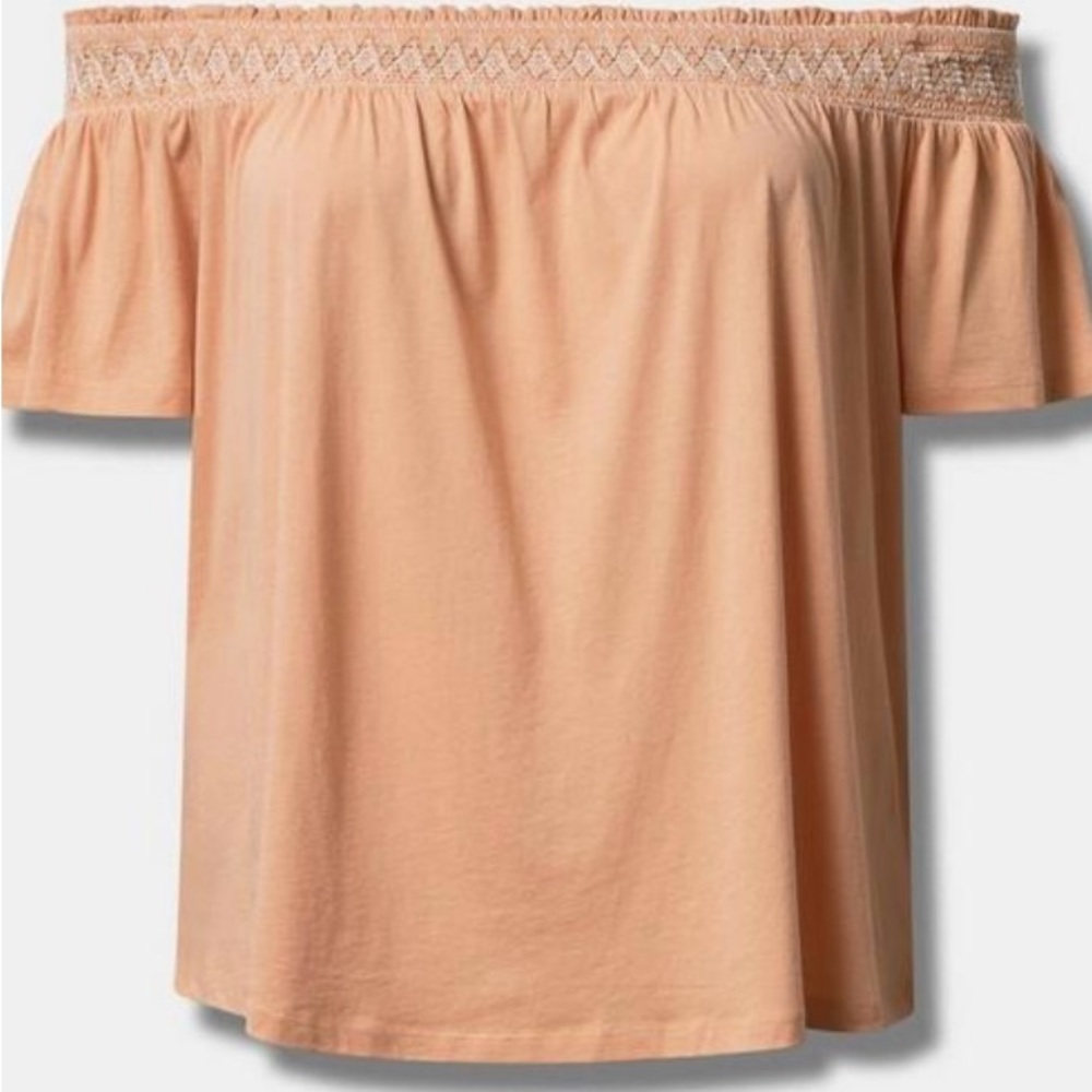 Torrid Cotton Modal Jersey Off-The-Shoulder Flutter Sleeve Smocked Yoke Top